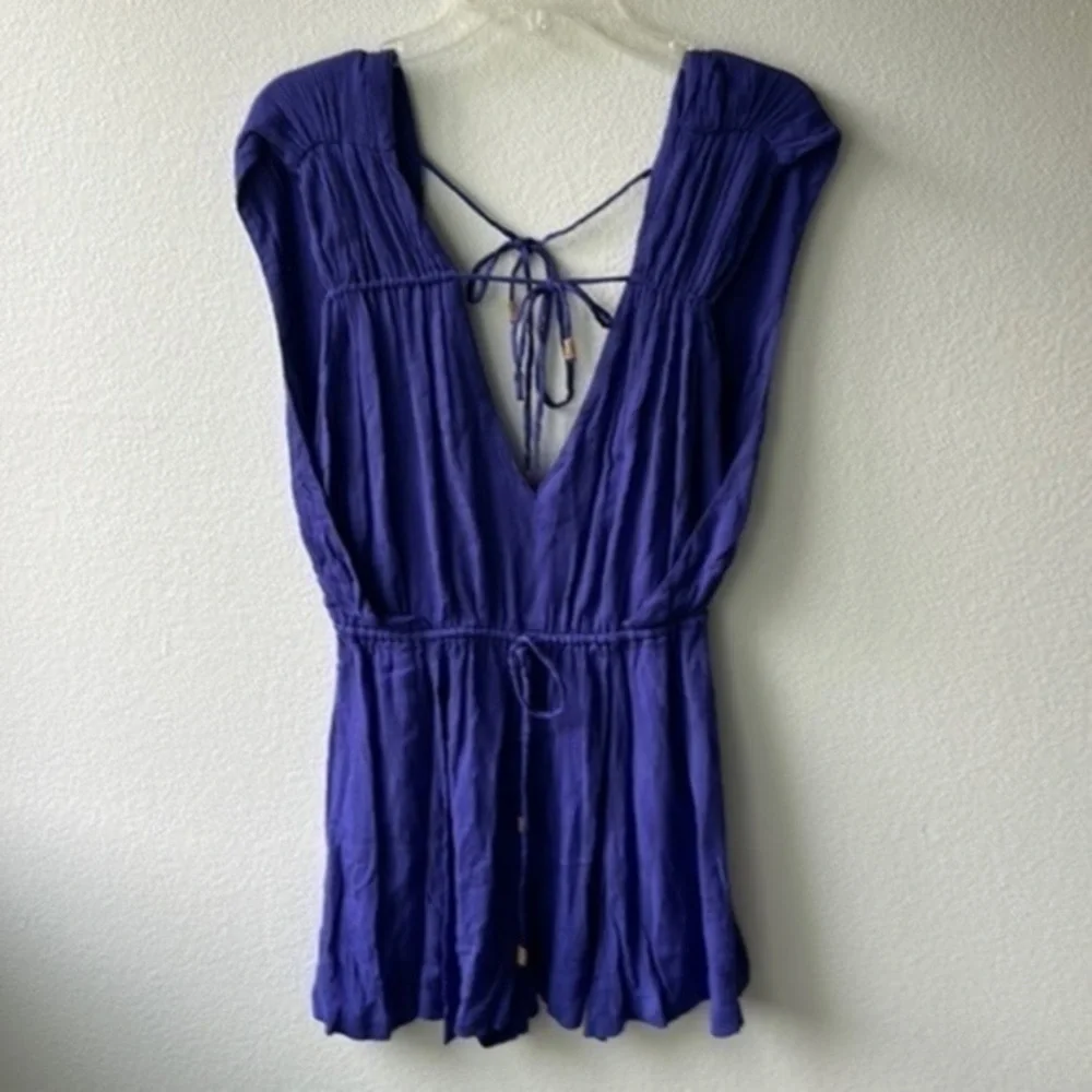 NWT free people romper size small royal blue Deep v neck ties bohemian